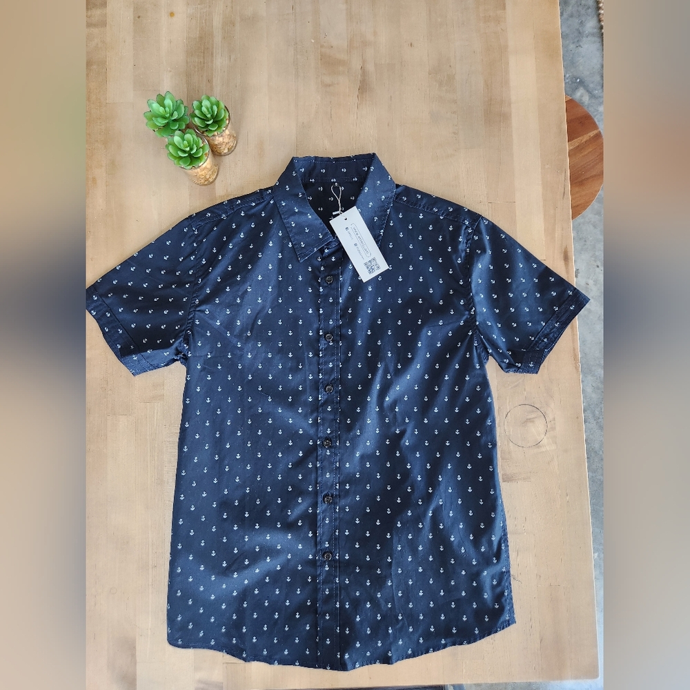 Atlanl Navy Blue Patterned Men's Button Down Shirt